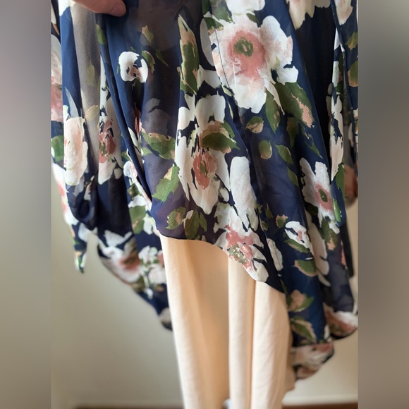 Maurices Floral Cold Shoulder Halter Dress Navy/Pink Tie Sleeve Size M - Picture 7 of 13